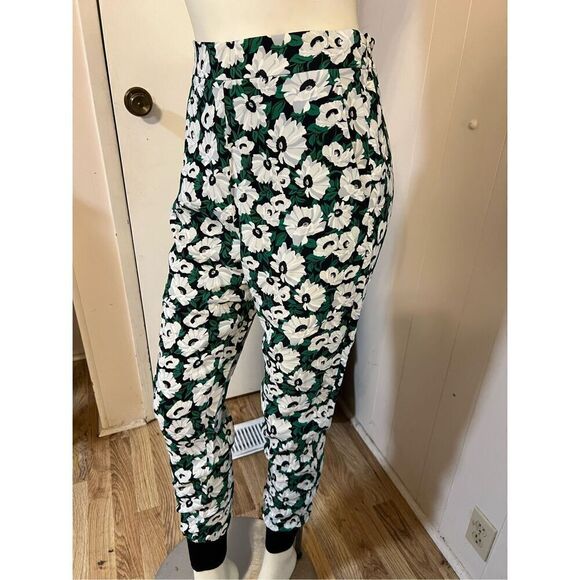 Stella McCartney Green Floral Elastic Back Skinny Viscose Pants w/tapered Ankles - Picture 7 of 16
